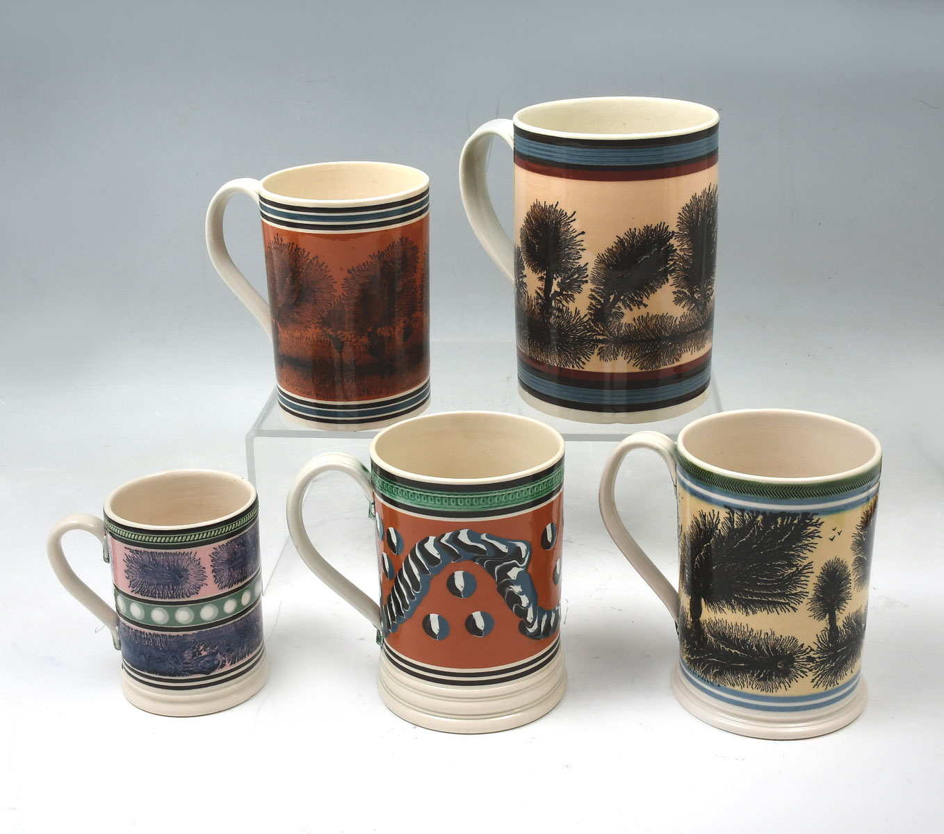 Appraisal: PC DON CARPENTIER MOCHAWARE MUGS Comprising - Seaweed pattern mugs