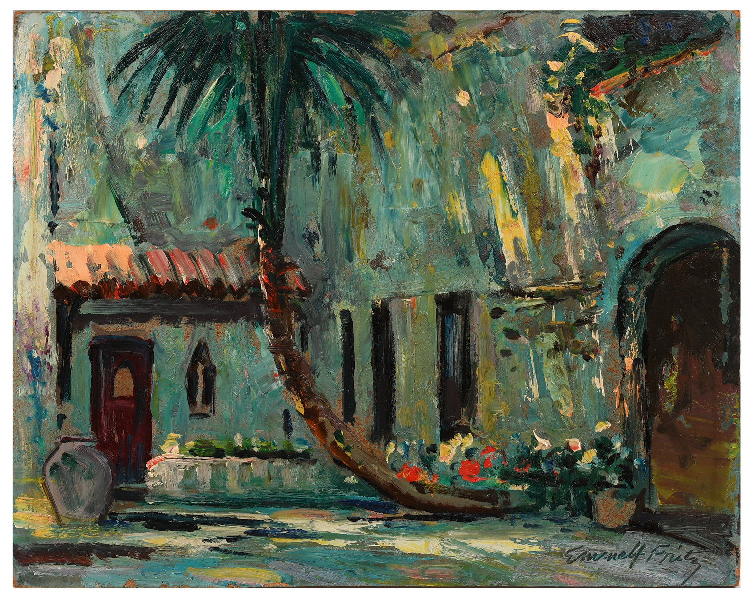 Appraisal: FRITZ Emmett American - St Augustine Courtyard with Palm Oil