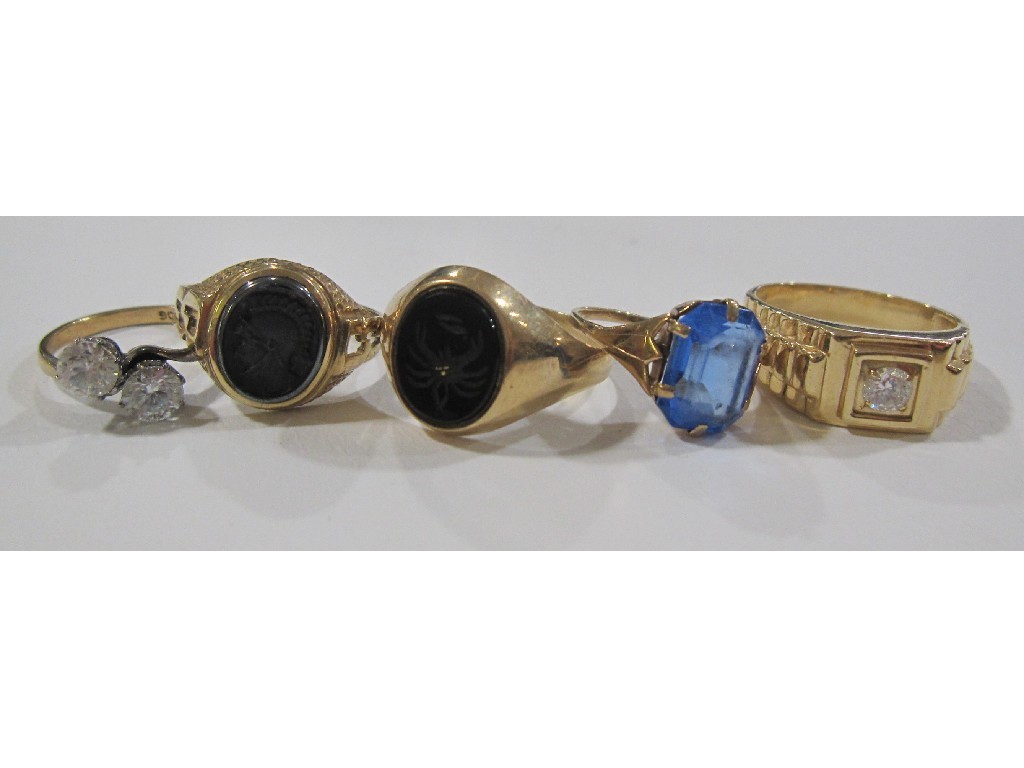 Appraisal: Lot comprising three gents ct gold dress rings and a