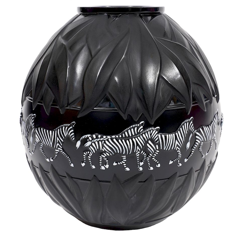 Appraisal: Lalique Tanzania Black White Zebra Vase Lalique Tanzania vase by