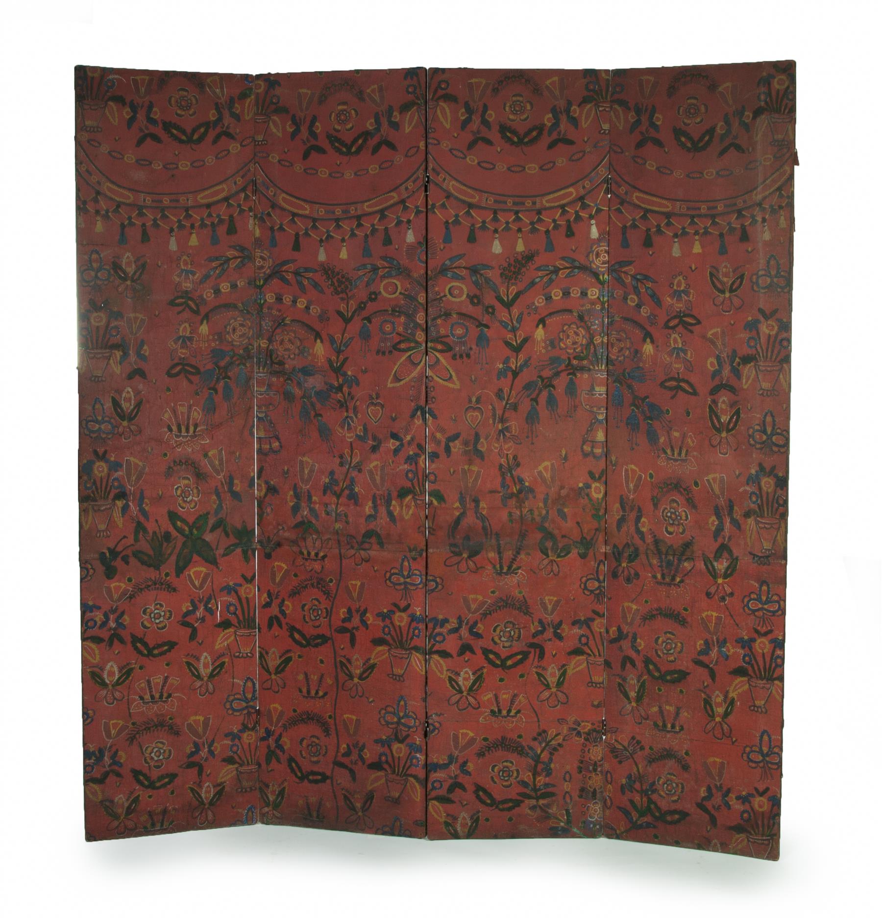 Appraisal: AMERICAN FOUR PANEL SCREEN Nineteenth century canvas Original floral designs