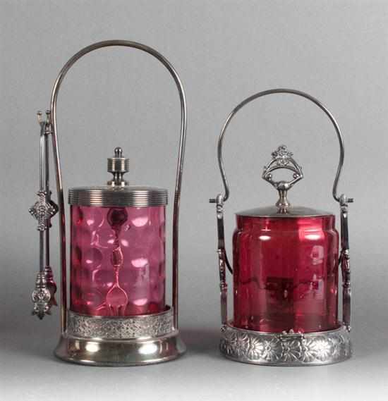 Appraisal: Two Victorian silver plate and cranberry glass pickle casters Estimate