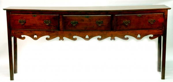 Appraisal: Sideboard Three drawer Heart cut-outs Brass pulls replaced Fruitwood English