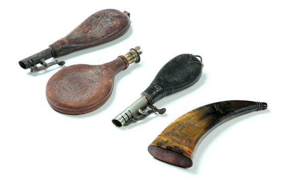 Appraisal: FOUR FLASKS England and America th century Three are leather