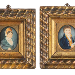 Appraisal: American School th Century Pair of Miniature Portraits Mother and