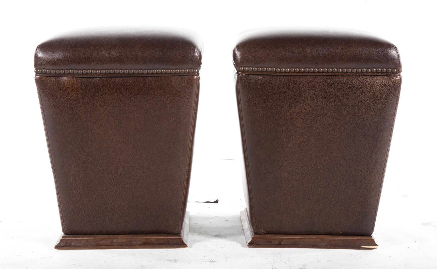 Appraisal: Pair of leather upholstered stools dark brown with brass studs