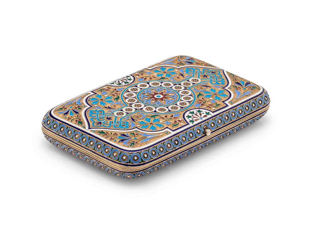 Appraisal: A Large Russian Silver-Gilt and Enamel Cigarette Case A Large