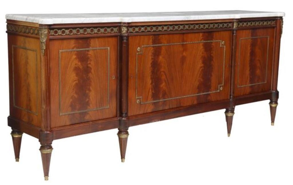 Appraisal: French Louis XVI style marble-top mahogany sideboard th c gilt