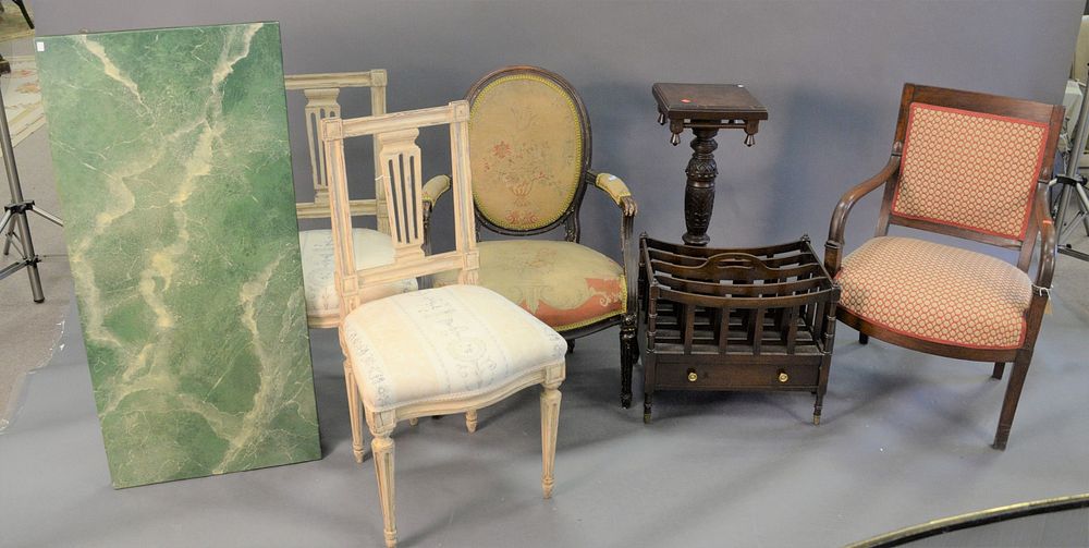 Appraisal: Seven Piece Lot to include armchairs carved pedestal height inches