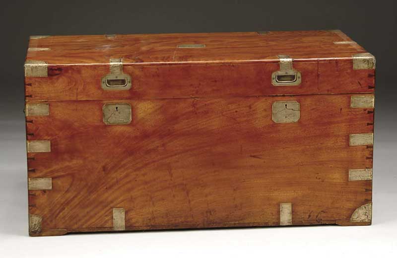 Appraisal: OUTSTANDING CHINA TRADE CAMPHORWOOD CAPTAIN S TRUNK Brassbound trunk with