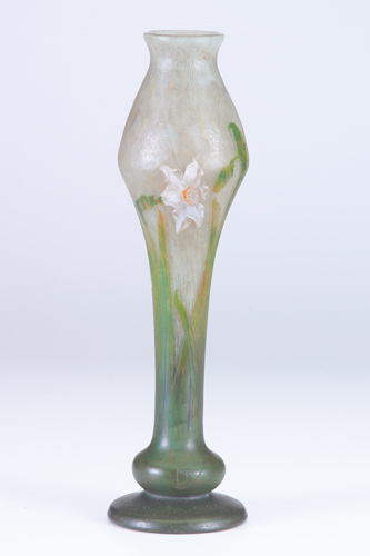 Appraisal: DAUM Tall bulbous cameo vase with white daffodils and green