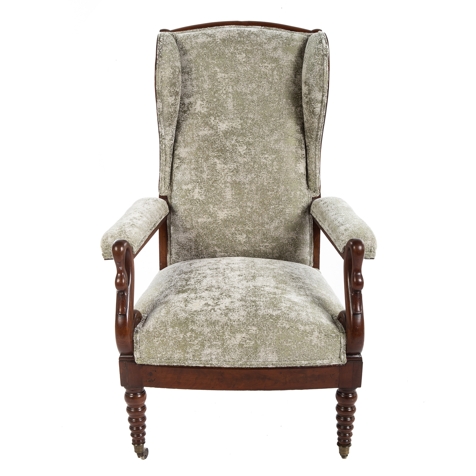 Appraisal: FRENCH EMPIRE STYLE WALNUT UPHOLSTERED ARM CHAIR Late th century