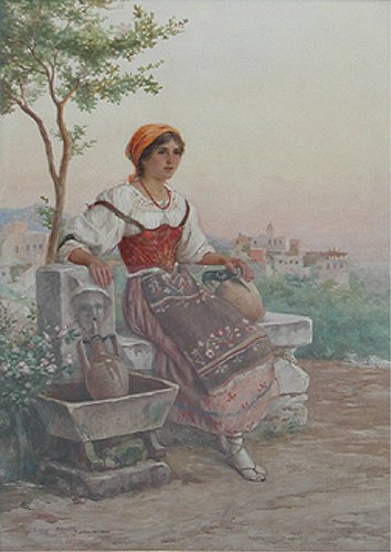 Appraisal: A comely Italian Peasant Girl enjoys a moment of reverie