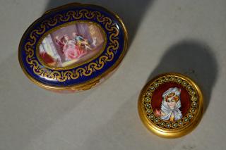 Appraisal: Sevres Box and Brass Box Sevres oval hand painted porcelain