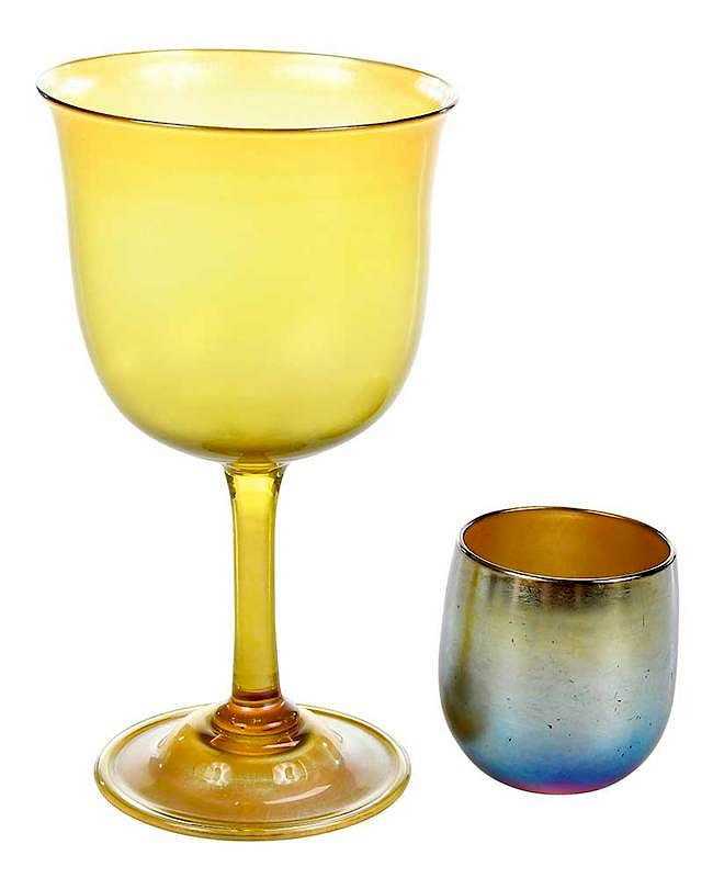 Appraisal: Two Tiffany Favrile Glasses American early th century gold iridescent