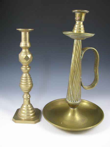 Appraisal: Two Brass Candlesticks one an inverted trumpet form the second