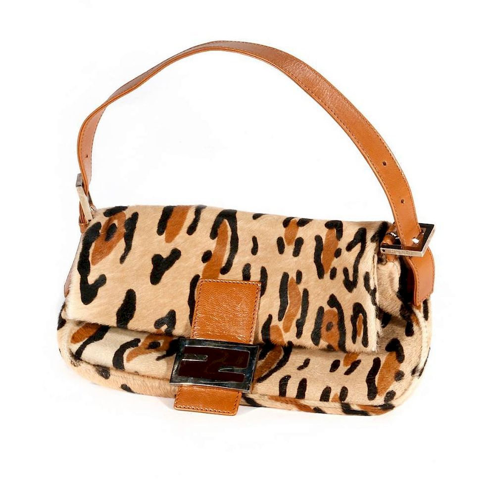 Appraisal: Fendi Brown Black Printed Pony Hair Baguette Bag light wear