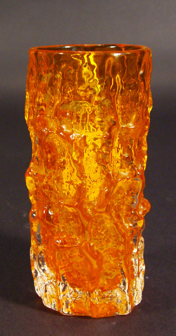 Appraisal: Whitefriars cylindrical tangerine glass bark vase with label to the