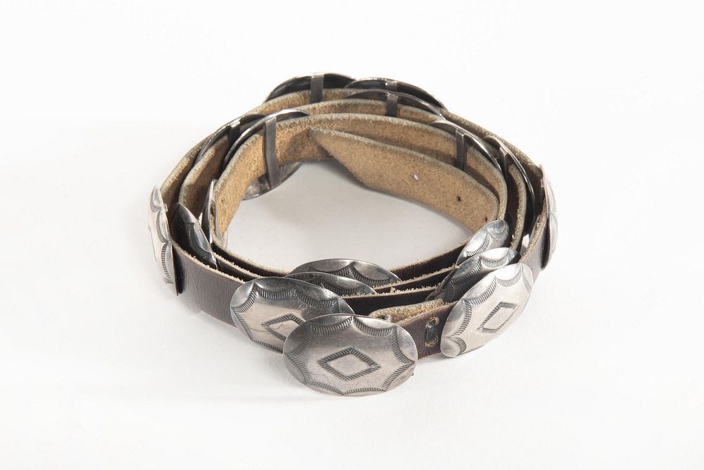 Appraisal: A Navajo Silver and Leather Concha Belt ca - Navajo