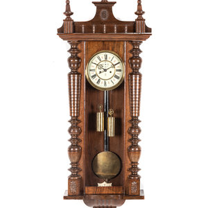 Appraisal: A Continental Walnut Regulator Clock th Century Overall height x