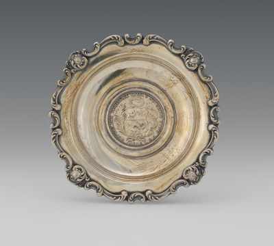 Appraisal: A Sterling Silver Dish with Peruvian Coin Inset Apprx -