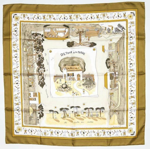 Appraisal: Hermes silk twill scarf 'Retour a la Terre pattern original