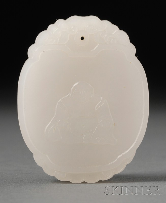 Appraisal: White Jade Pendant th century oval form surface carved with