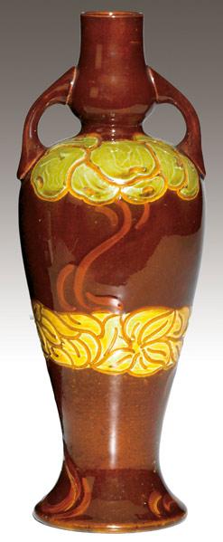 Appraisal: WARDLE Bottle-shaped vase carved with stylized berries in green on