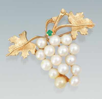 Appraisal: A Ladies' k Gold Pearl and Emerald Brooch k yellow