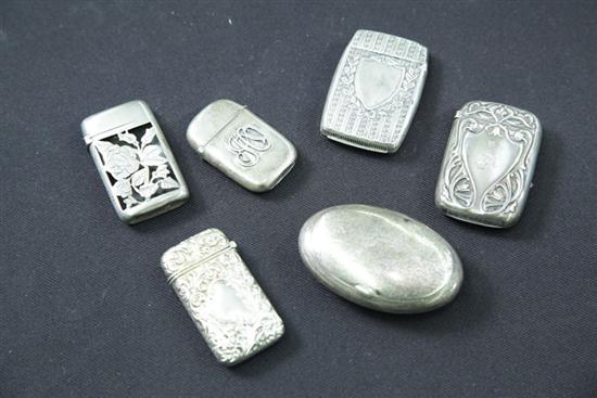 Appraisal: SIX STERLING SILVER MATCH SAFES Including repousee and open work