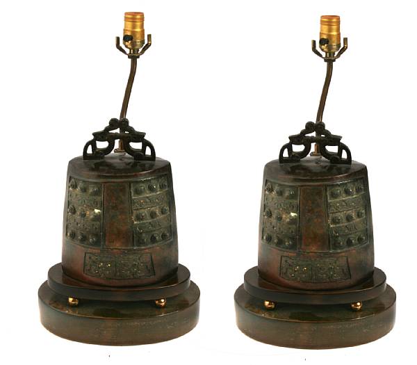 Appraisal: A Pair of archaistic bronze bells now as lamps China