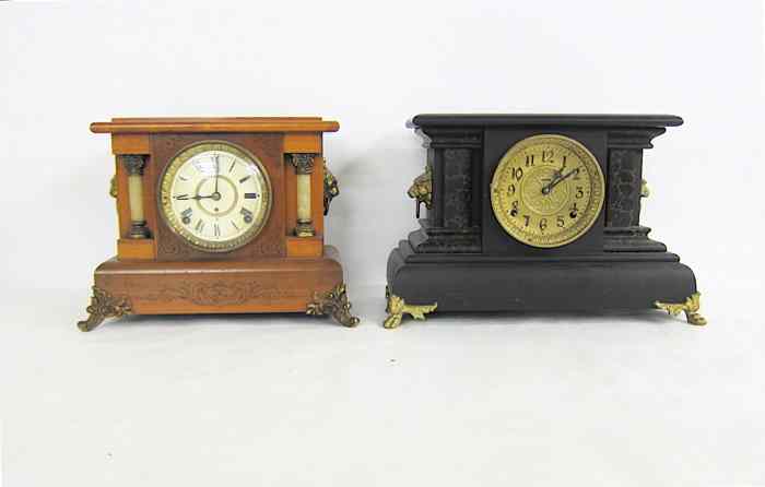 Appraisal: TWO AMERICAN ANTIQUE MANTEL CLOCKS Seth Thomas model springwound time