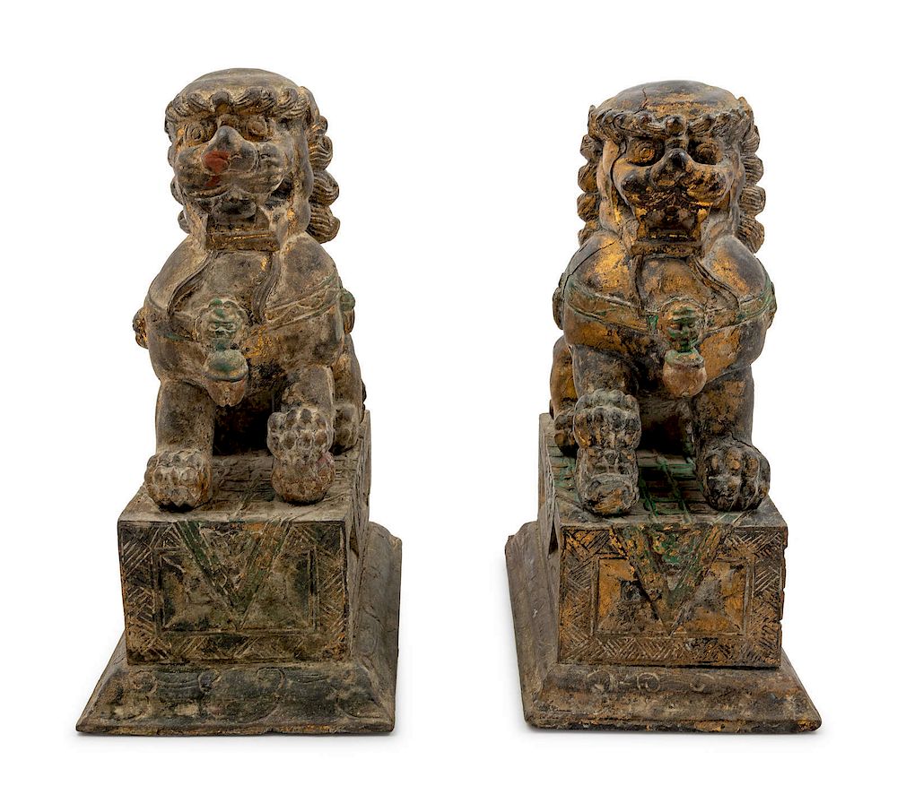 Appraisal: A Pair of Carved Wood Fu Lions LATE TH CENTU