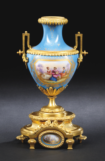 Appraisal: French Ormolu-Mounted Bleu Celeste Porcelain Two Handled Garniture Vase fourth