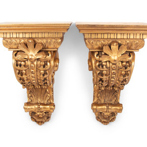 Appraisal: A Pair of Neoclassical Giltwood Brackets th Century Height x