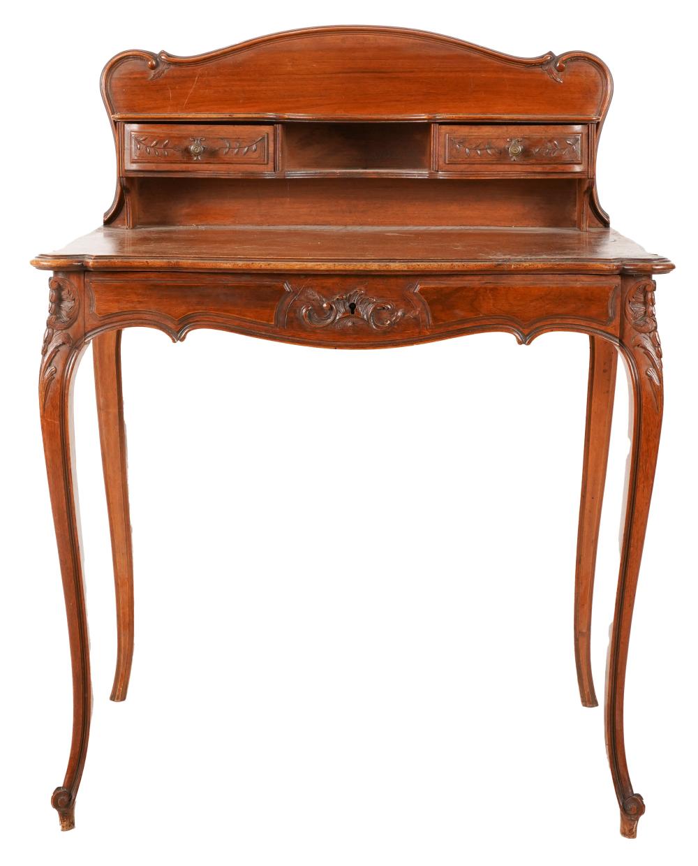 Appraisal: ANTIQUE LOUIS XVI-STYLE CARVED MAHOGANY WRITING TABLEwith key Provenance The