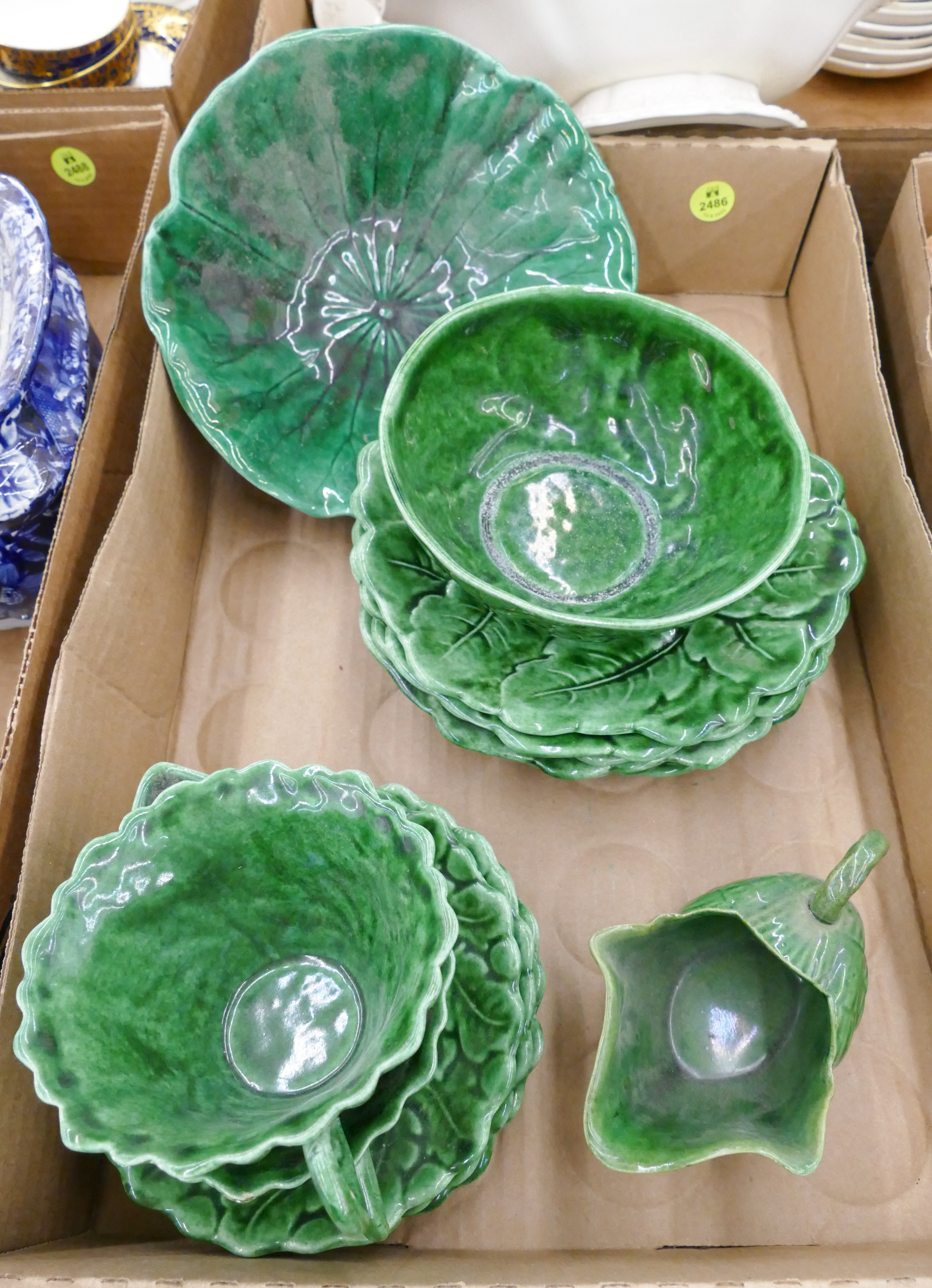 Appraisal: Box Green Majolica Cabbage Wares