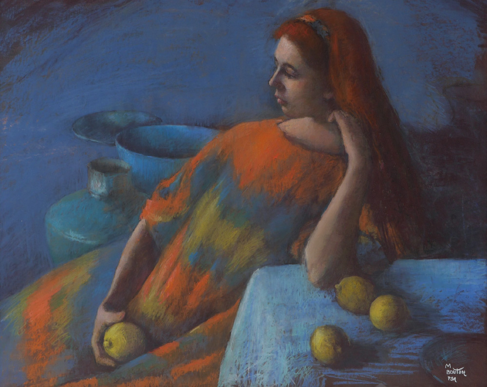 Appraisal: BOUTON Marcia Burnett American - Redhead with Fruit Pastel sight