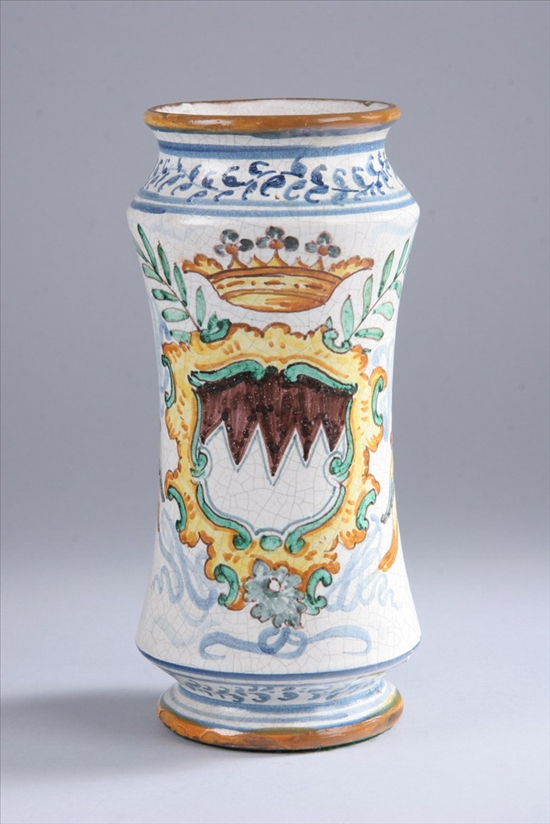 Appraisal: ITALIAN MAIOLICA ALBARELLO th century With a crowned coat-of arms