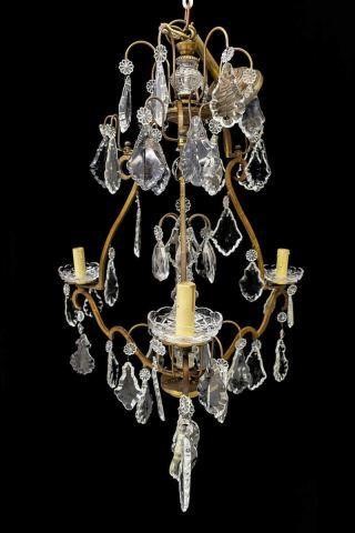 Appraisal: Italian gilt metal and crystal three-light chandelier having three faux