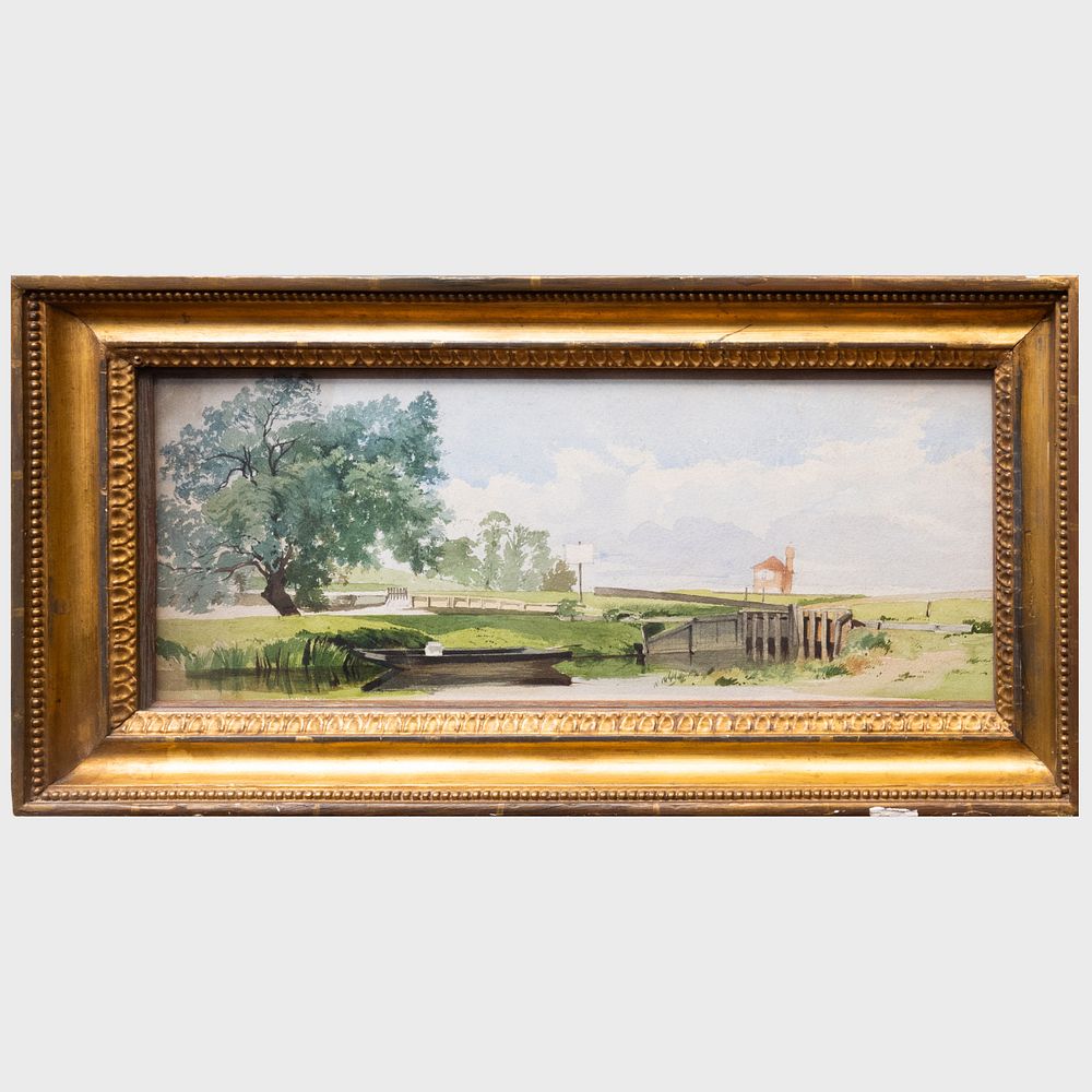 Appraisal: Edward W Robinson - Riverside Scene with View of a