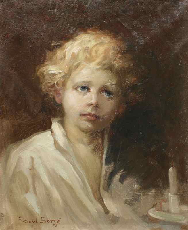 Appraisal: BARRE Raoul Canadian - Child With Chamber Stick Oil Canvas