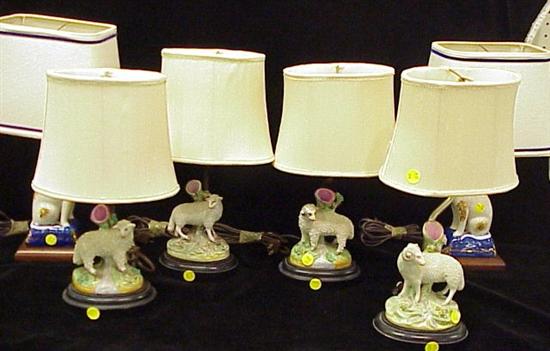 Appraisal: Four Staffordshire ram and ewe spill vases along with two