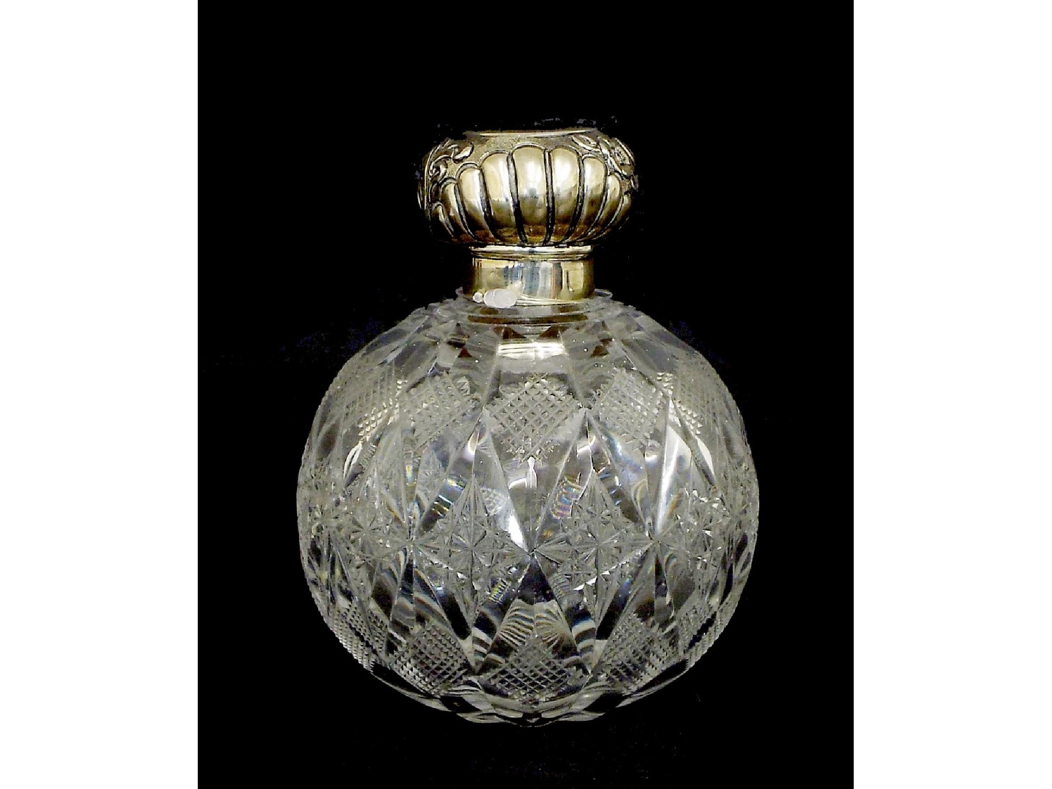 Appraisal: Good quality Mappin Webb hobnail-cut ovoid scent bottle with floral