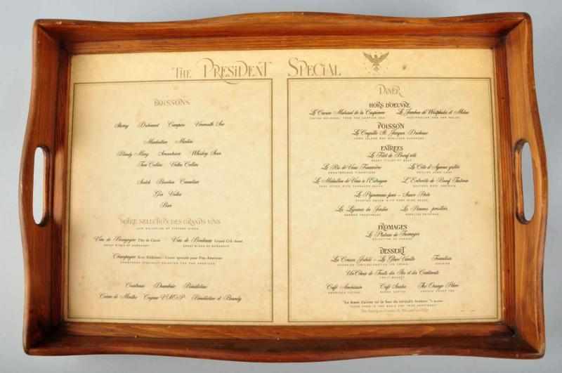 Appraisal: Pan Am Wooden Menu Tray Description s first class on-board