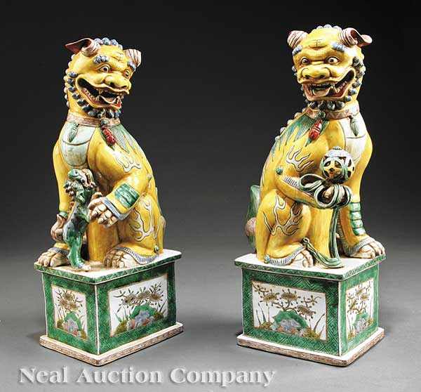 Appraisal: A True Pair of Chinese Famille Verte Porcelain Buddhistic Lions