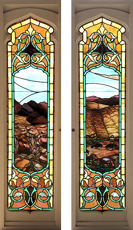 Appraisal: PAIR ART NOUVEAU PERIOD STAINED GLASS PANELS A pair of