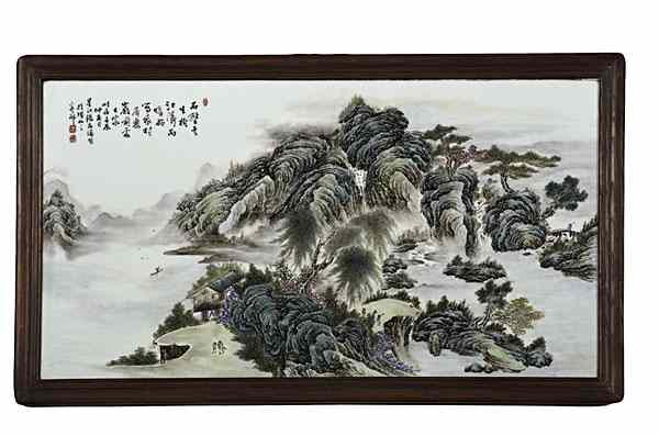 Appraisal: Large Chinese Porcelain Plaque Chinese th century A painted porcelain