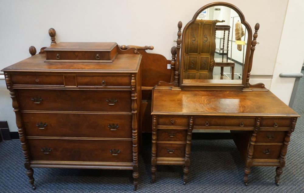 Appraisal: Early American Style Walnut Bureau Vanity with Mirror and Queen