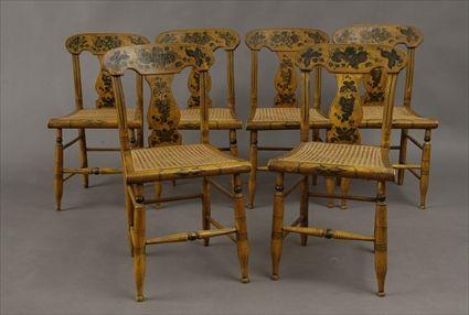 Appraisal: Set of Six American Painted and Stenciled Fancy Side Chairs